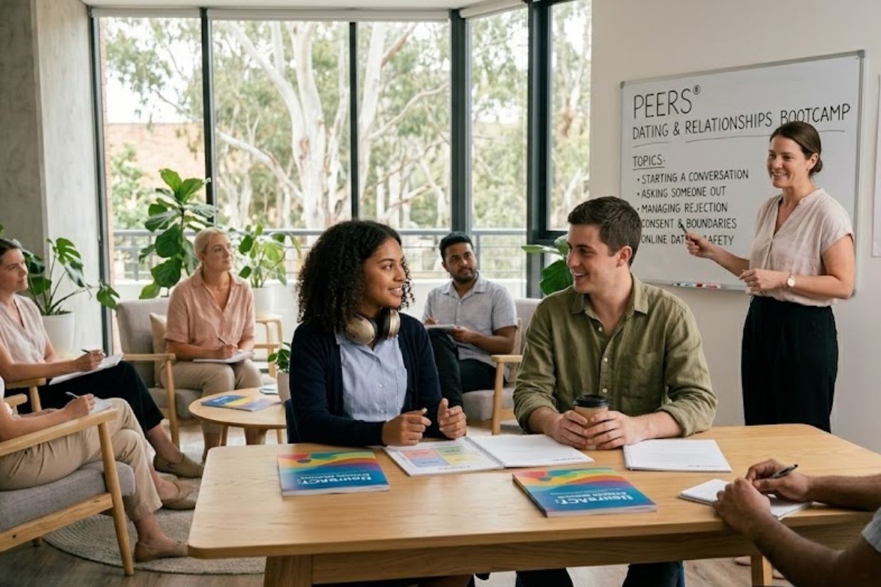 Young adults engaging in a supportive workshop environment